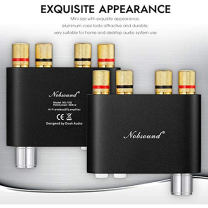 Nobsound NS-10G Bluetooth 5.0 2 Channel Power Amplifier HiFi Stereo Audio Mini Amp Wireless Receiver 50Wx2 for Home Speaker with USB & Bass Sound Effect (Black)