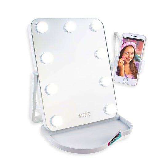 Studio Creator Hollywood Mirror ? Large Vanity Mirror with 3 Light Modes, Touch Brightness Control & 360? Phone Holder ? Perfect for GRWM, Selfies,