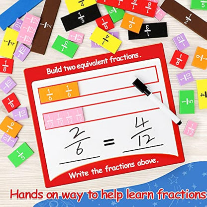 Torlam Magnetic Fraction Tiles & Fraction Circles Activity Set - Math Manipulatives for Elementary School - Fraction Magnets & Resources - Fraction Strips & Bars