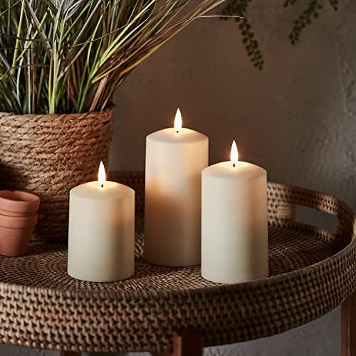 Lights4fun Set of 3 TruGlow® Outdoor Waterproof Flameless LED Pillar Candles – Battery Operated with 6-Hour Timer – Weatherproof Garden Lights for Patios, Balconies & Events