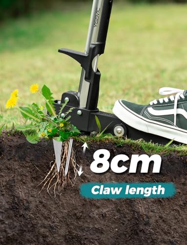 YISSVIC Mechanical Weed Puller Tool - Stainless Steel 4-Claw with Foot Pedal, Telescopic Root Remover for Garden, Stand-up Design (Blue)