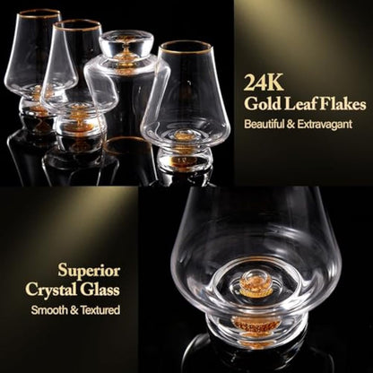 DUJUST Snifter Glass Set of 4 (8 oz), Crystal Whiskey Glasses with 24K Gold Leaf Flakes, Luxury Tasting Glasses for Brandy/Cognac/Bourbon/Tequila/Scotch, Snifter Gift Set, BPA-Free & Lead-Free