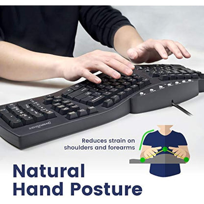 Perixx PERIBOARD-512 Ergonomic Split Keyboard, Curved Design, Wired USB, Multimedia Keys, UK QWERTY Layout, Black