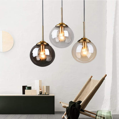 MZStech Industrial Retro Loft 3 Way Pendant Light, Cluster Chandelier Hanging Lamp Fixture Brass Fittings with Glass Globe Lampshade (Amber)