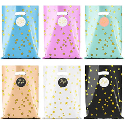 BOENFU 60 Pcs Party Gift Bags With Thank You Stickers - 6 Colors Starry Goodie Favor Treat Bags With Handle for Christmas, Halloween, Birthday, Wedding