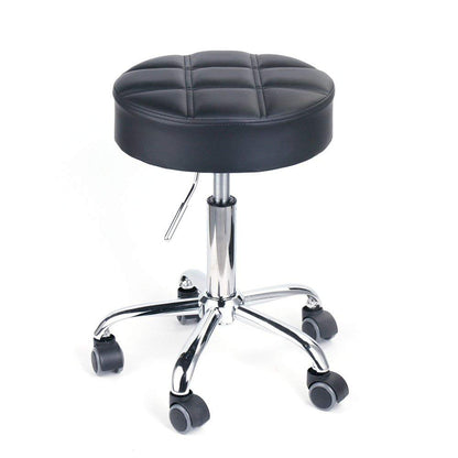 Round Swivel Beauty Stool Adjustable PU Leather Seat (Black / Φ14")