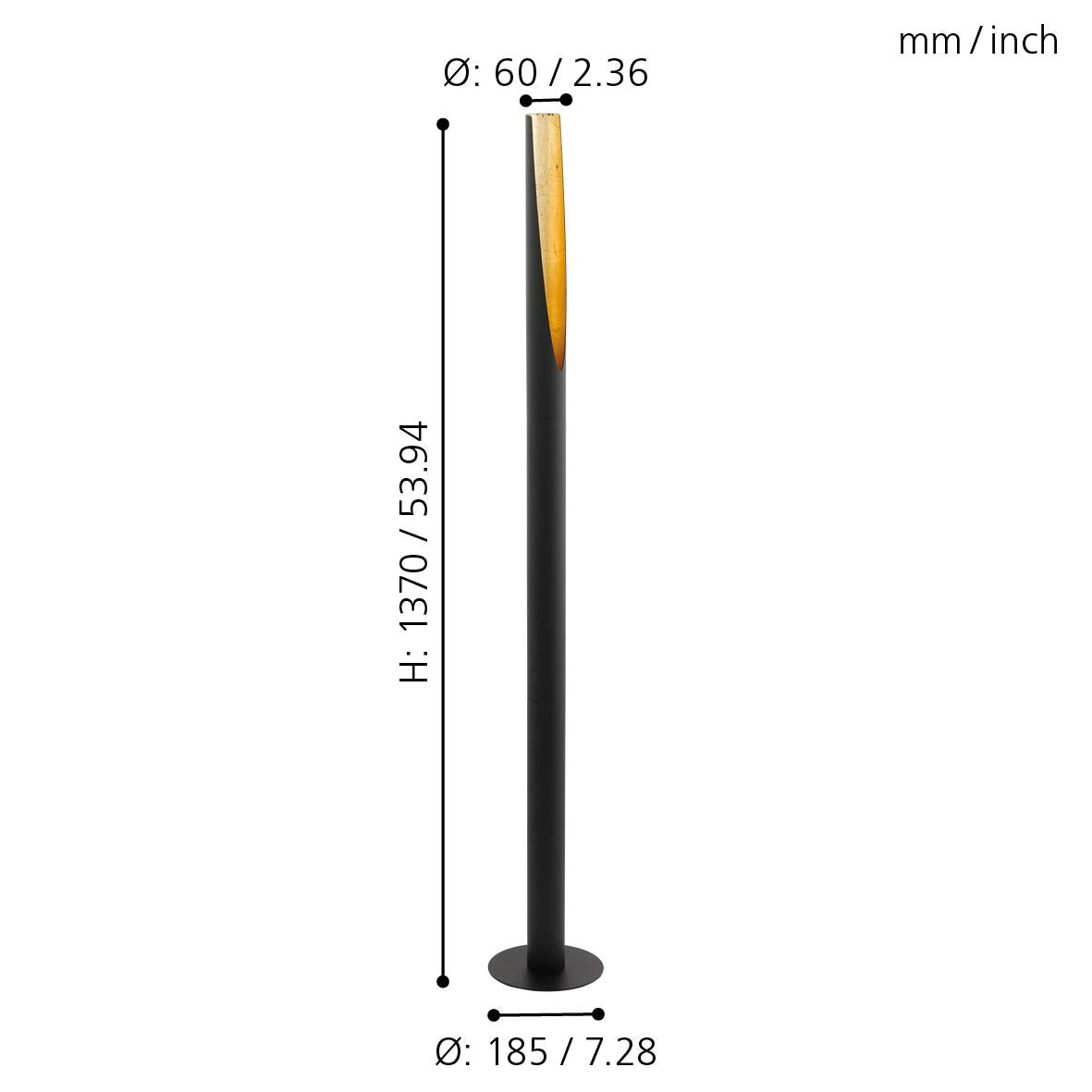 Eglo Barbotto 1-Flame Floor lamp, Steel Rod Light, Black and Gold Colours, GU10 Socket, incl. Foot Switch