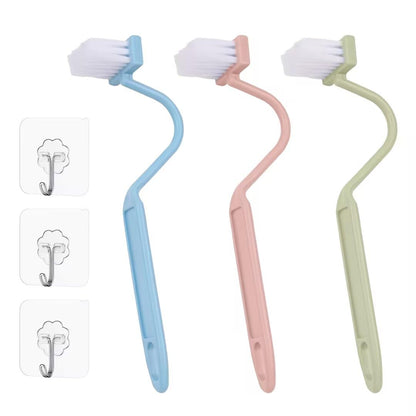 3Pcs Toilet Brushes Small Curved, Plastic Toilet Cleaning Brush, Rim Cleaner, Under Rim Toilet Scrubber with Transparent Adhesive Hooks for Bathroom