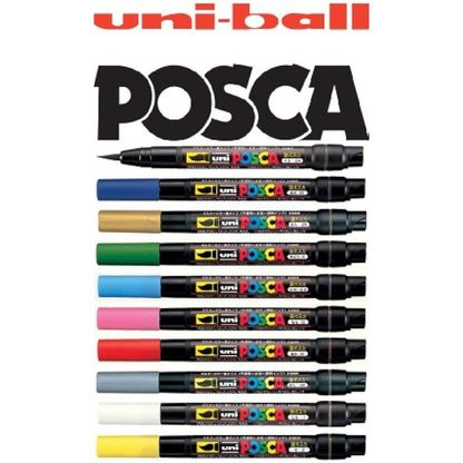 Posca UNI-BALL PCF-350 BRUSH TIPPED MARKER PENS - PACK of 10 = ALL 10 COLOURS