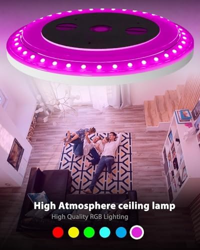 Peasur 42cm LED Ceiling Light 3000-6000K Large, 32W 4000LM Bathroom Light Dimmable with Remote Control, RGB Color Changing Backlight, Big Flush Round Ceiling Lights for Living Room Bedroom Kitchen