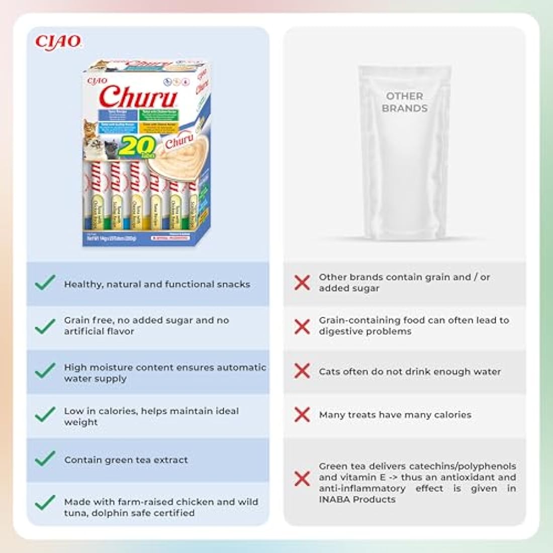 Churu by INABA Cat Treat - Tuna Variety Box - 1 Pack (20 x 14g total) / Soft & Creamy Cat Treat, Delicious & Healthy Snack, Purée Food Topper, Natural, Grain Free