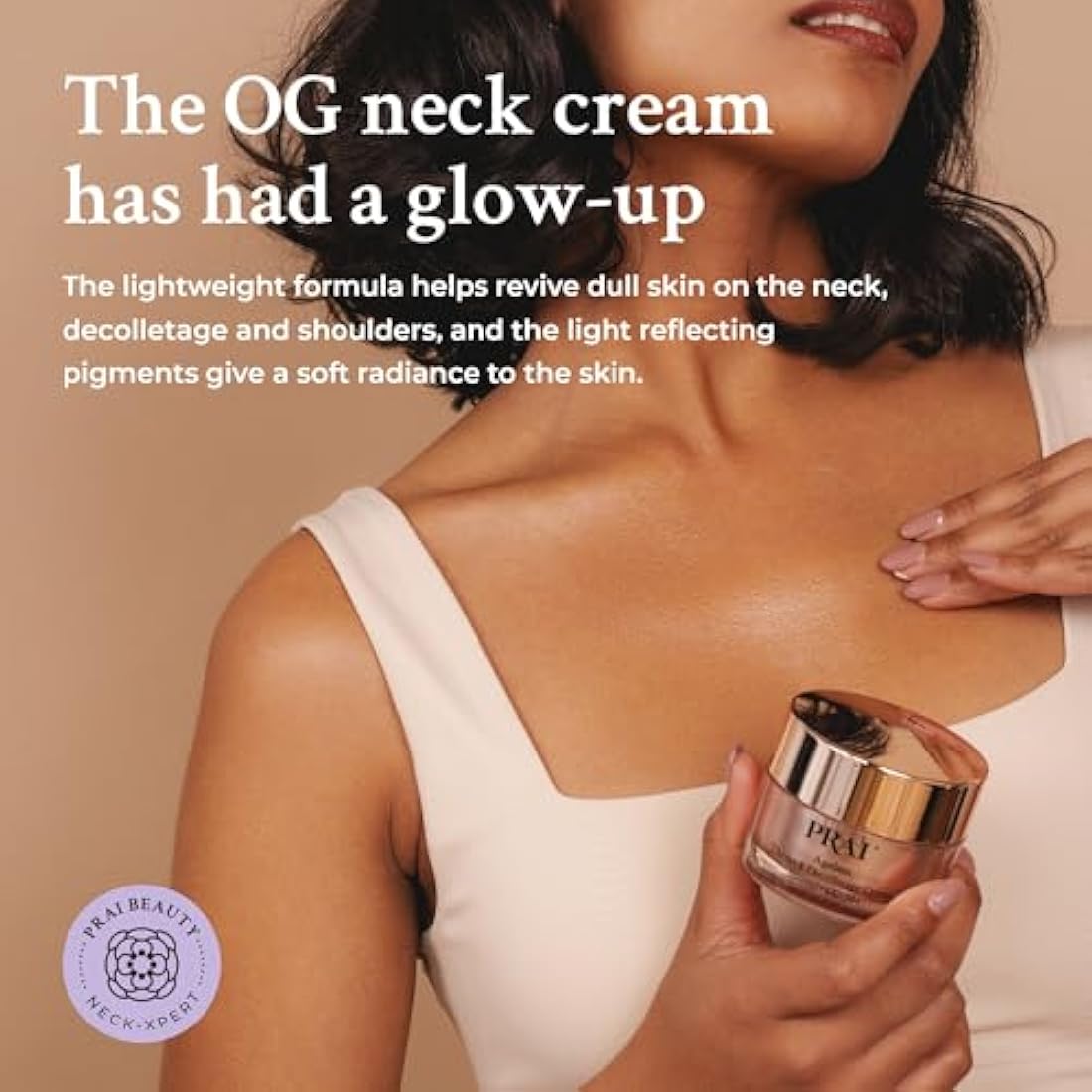 PRAI Ageless Throat & Decolletage Intensive Gold Creme 50ml - Real 24K Gold - Anti-Ageing, Anti-Wrinkle Brightening Skincare Cream - Hydrates & Firms Skin - Neck Moisturiser with Hyaluronic Acid