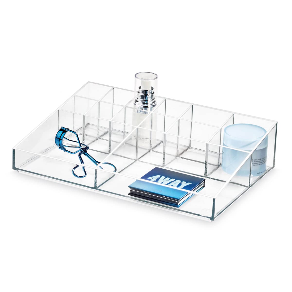 iDesign 13-Compartment Organiser from the Signature Series by Sarah Tanno, PET Cosmetics Storage Unit, Makeup Brush Holder, Clear/Matte White, 30.5 x