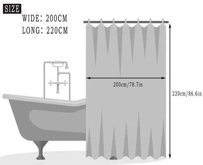 HOMTRYLIC Dark Grey Shower Curtain W200 x L220cm Plain Fabric Shower Curtain for Bathroom Water Repellent Extra Long Bath Shower Curtain Set with 12