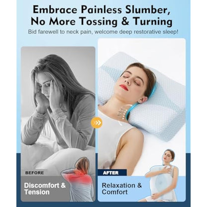 Memory Foam Neck Support Pillow for Neck Shoulder Pain Sleeping: Orthopedic Cervical Pillow-Ergonomic Side Sleeper pillow-Contour Bed pillows with Washable Cover for Side Back Stomach Sleepers