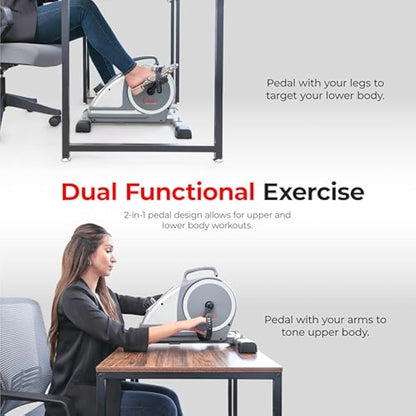 Sunny Health & Fitness Mini Exercise Bike, Under Desk Dual Function Arm & Leg Seated Pedal Exerciser for Senior Workout, Desk Cycle Cardio Training at Home, Optional Free SunnyFit App Connected