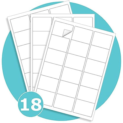 Triplast 50 x Multipurpose A4 Label Sheets - 18 Labels Per Sheet (64 x 47mm Each) - Easy Peel White Labels for Inkjet & Laser Printer - Address Labels, Shipping Labels, File Labels, DIY Stickers