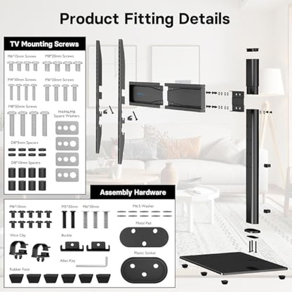 BONTEC Universal Table Top Pedestal TV Stand with Bracket for 32-65 inch LCD/LED/Plasma TVs, Height Adjustable TV stand with Tempered Glass Base & Cable Management, Holds 45 KG & Max.VESA 600x400mm