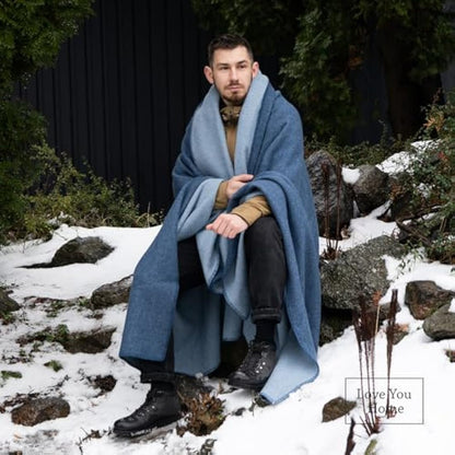 LYHome Travel Blanket - Extra Warm Picnic Throw, Bed Camping Outdoor Wool Blankets, Cozy Soft Throws, Military Army and Garden Outside Use (59x84 in | 150x215 cm | Light Blue - Blue Double-sided)