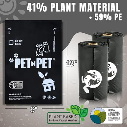 PET N PET 1080 Count Biodegradable Poo Bags Dogs USDA Certified 38 percent Biobased 72 Thick Dog Poop Bags Rolls 9x13 Leak-Proof Black Unscented