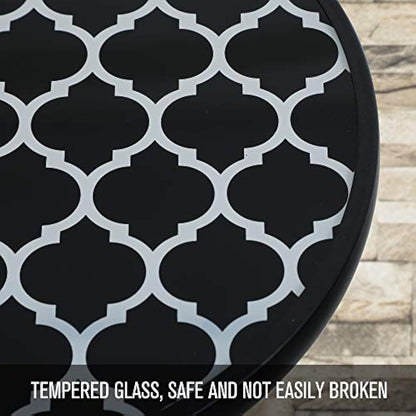 PHI VILLA Folding Side Table, Foldable Coffee Table, Outdoor Garden Table, Small Round Patio Table - Black