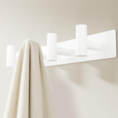 White Wall Mounted Coat Rack – 4 T-Shaped Hooks on 12.6" Metal Rail (1 Pcs)