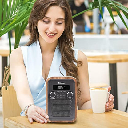 Denver DAB-48 Bluetooth DAB Radio With Remote Control - DAB/DAB+ Digital Radio Mains Powered – DAB Bluetooth Radio Speaker – DAB Alarm Clock – Grey With Large Remote Control