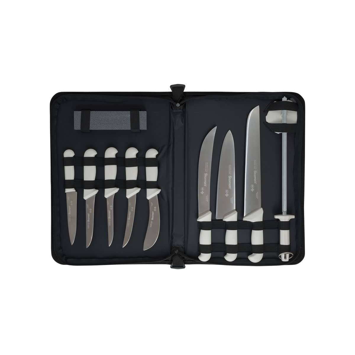 Starrett Professional Butchers Knife Set - 11 Pieces Stainless Steel White Ergonomic Handles Kitchen Chef Knife - Includes Boning Skinning Steak