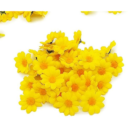 Artificial Daisy Flower Heads 100pcs Fake Gerbera Petals Yellow for DIY Garland Craft Birthday Indoor Outdoor Party Easter Bonnet