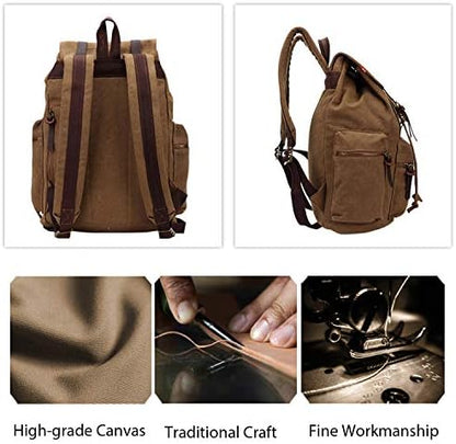 FANDARE Backpack Hiking Daypacks Computers Laptop Rucksack Satchel Bookbag Mountaineering Multi-Function Vintage Canvas Bag Women and Men Green(Size: Large)