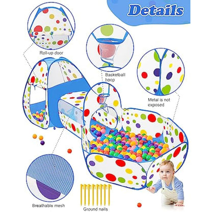 MAIKEHIGH Kids Play Tent and Tunnel, 3 in 1 Pop Up Tent with Ball Pit Collapsible Garden Playhouse Indoor Outdoor Game Baby Boys Girls Children Toddler Gifts