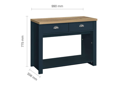 Birlea Highgate 2 Drawer Console Table Navy Blue & Oak Effect