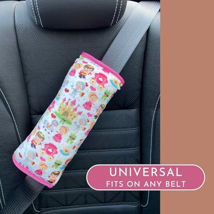 HECKBO princess prince car seatbelt pillow for children - machine washable - girl boy kids children soft car seat belt cover sleeping pillows protection car travel pillow cushion vacation