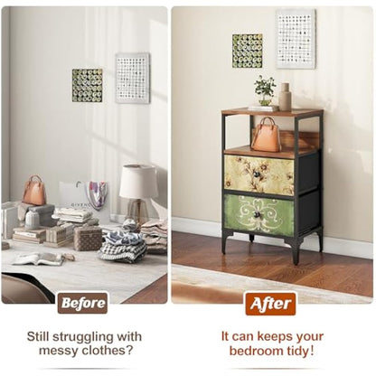 LYNCOHOME Bedside Tables set of 2,Bed Side Table for Bedroom, Nightstand with 2 Storage Fabric Drawers and Metal Frame for Bedroom,Living Room