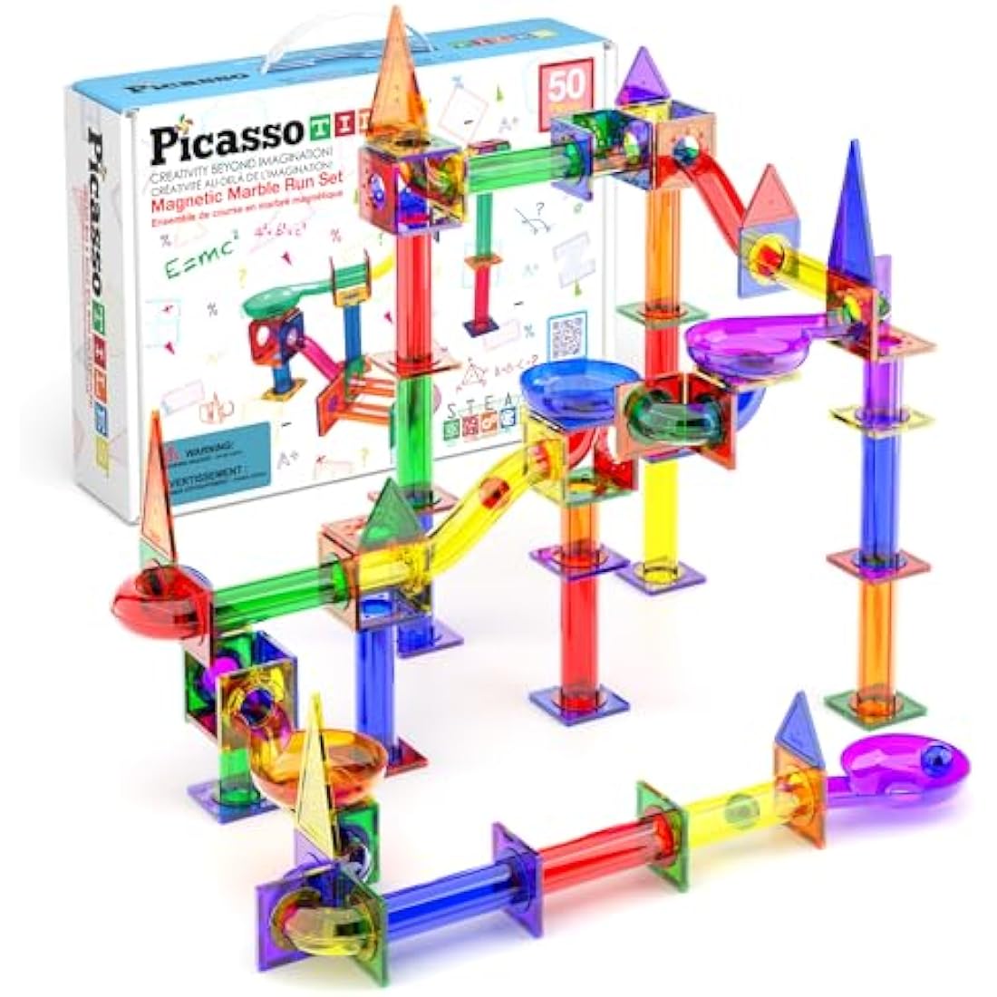 PicassoTiles Magnetic Marble Run Marbles for Kids Race Track Toy Set Marble Maze Sensory Toys for Toddlers STEM Educational Magnet Building Blocks Construction Building Tiles Boys Girls 3+