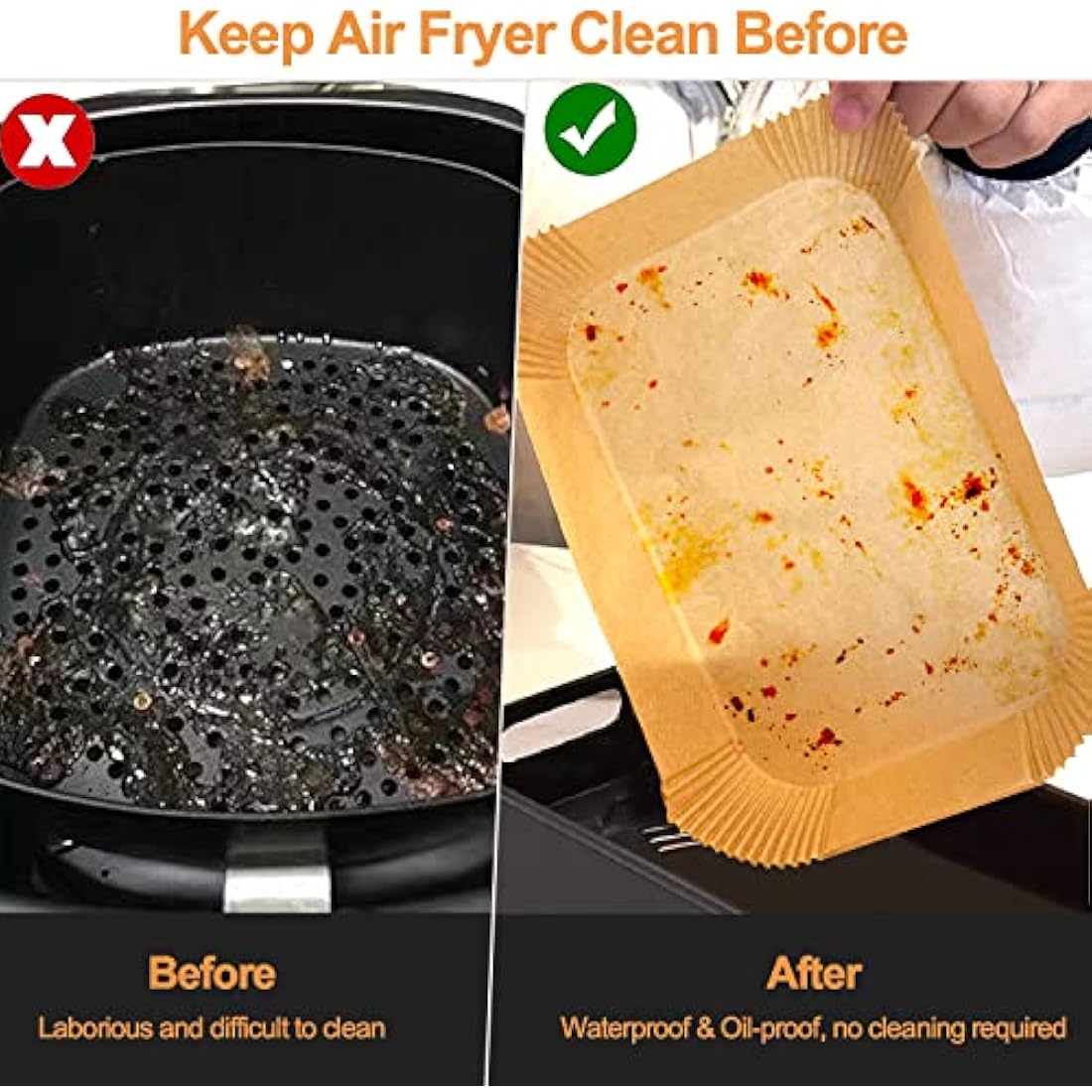 FEEZOM Air Fryer Disposable Paper Liners, 100PC Liners for Ninja Air Fryer Dual, Airfryer Food Grade Accessories for AF300UK AF400UK, Salter, Other Dual Airfryer
