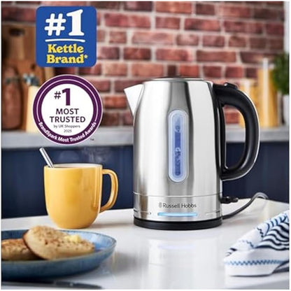 Russell Hobbs Electric Kettle (For Hot Water, Tea or Coffee, 1.7L, Brushed stainless steel, Quiet boil technology, Rapid Boil, Perfect pour) Quiet Boil 26300
