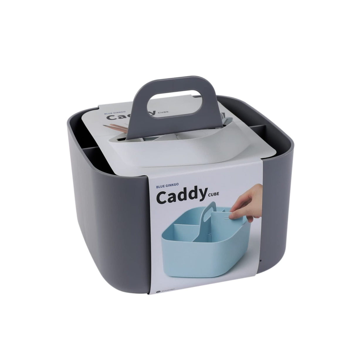 BLUE GINKGO Stackable Organizer Caddy – Korean-Made Portable Tote for Bathroom, Office, Crafts, or School Supplies (Square, Grey)