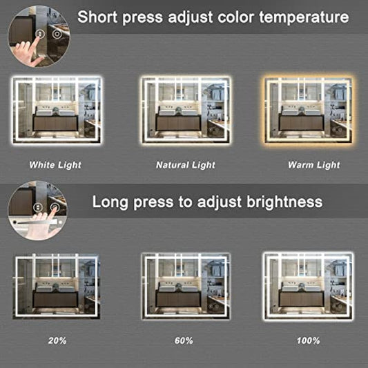 Dripex Bathroom Mirror with LED Lights, 600 * 800 MM Illuminated Backlit Wall Mounted Bathroom Mirrors Vanity Mirror Dimmable Switch 3 Colors and Demister Pad, Horizontal/Vertical