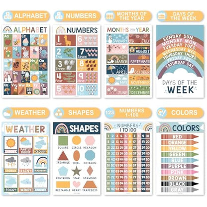 Hadley Designs 16 Boho Kids Educational Posters for Toddlers - Teacher Posters for Classroom Posters Elementary, Pre K Learning Posters for Toddlers 1-3