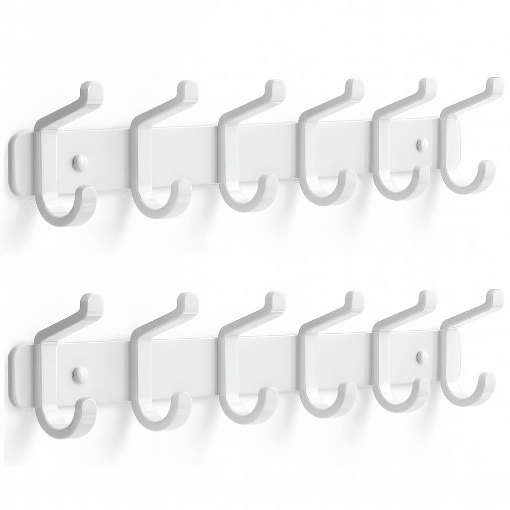 Coat Rack Wall Mount Heavy Duty, Wall Coat Hanger with Hooks, White 2 Pack
