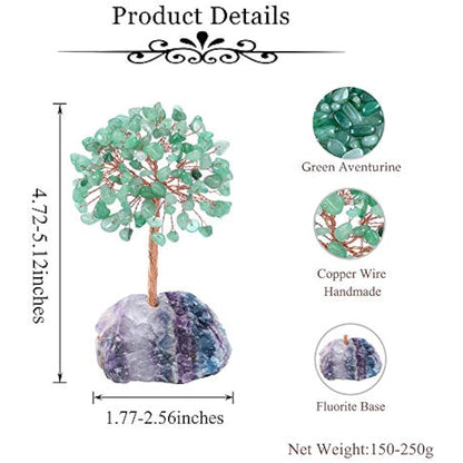 JSDDE Green Aventurine Crystal Tree Healing Crystals Gemstones Feng Shui Tree Natural Tumbled Stones Money Life Tree Figurines