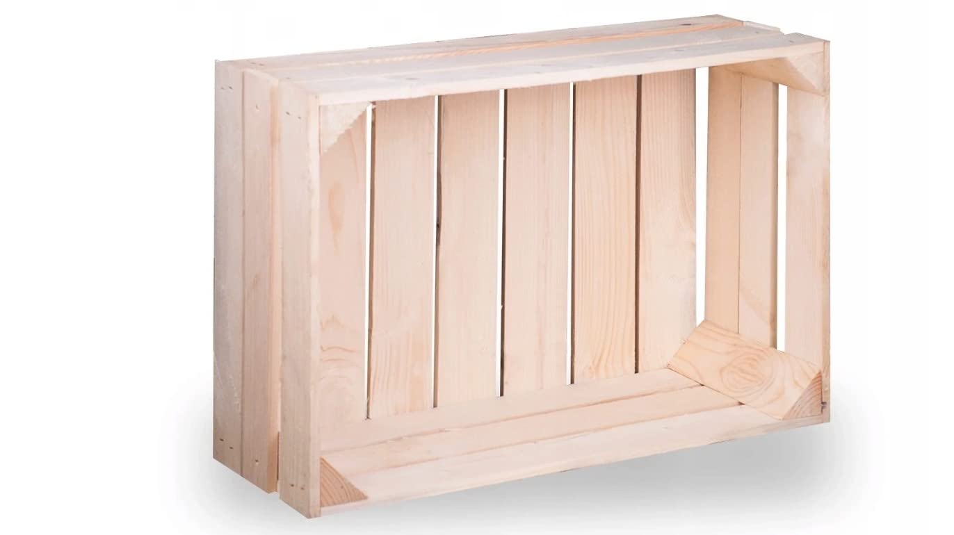 Wooden Crate - Unpainted Pine Wood Storage Box DIY Large in Size 40 x 30 x 20 cm