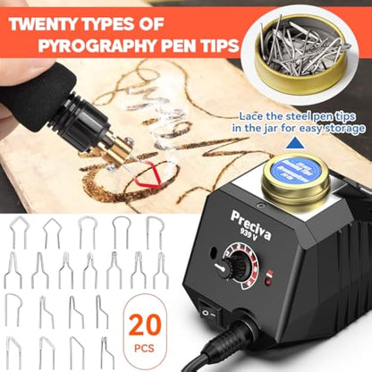 Wood Burning Kit, Preciva Temperature Adjustable Woodburner Pyrography Tool Kit with WoodBurning Station Kit, Fast Heating for DIY Engraving Craft