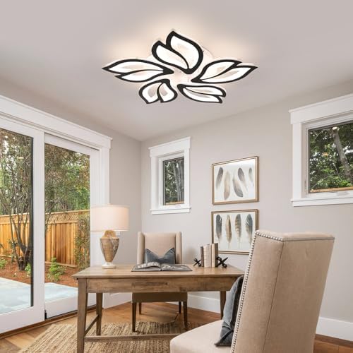 Modern Dimmable LED Chandelier, Creative 5-Head Petals LED Ceiling Lamp with Remote Control, 45W Metal Acrylic Ceiling Chandelier Lighting Fixture for Living Room Bedroom Children's Room