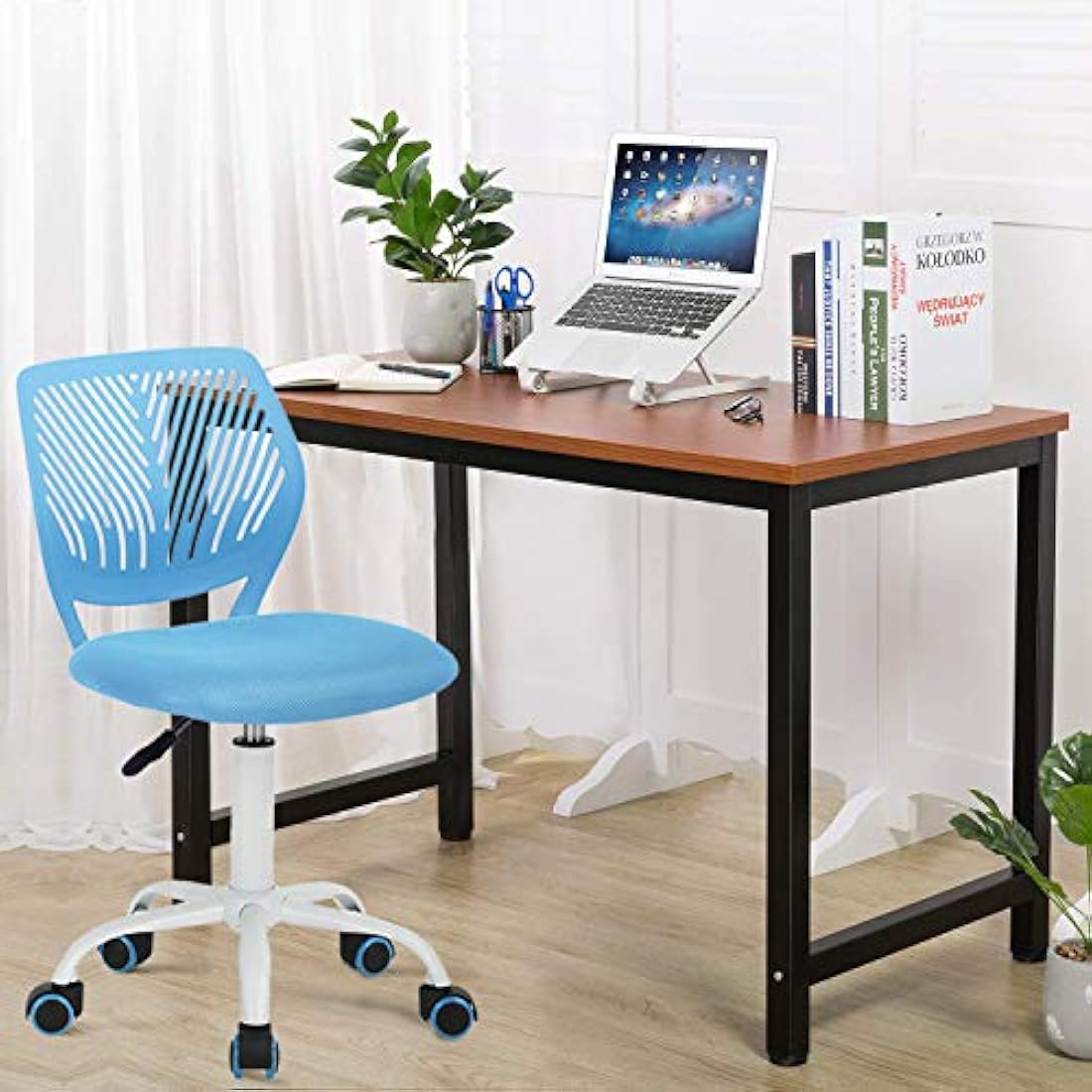 Homy Casa Desk Chair Adjustable Swivel Fabric Seat Ergonomic Task Chair Home Office For Kids Teens without Armrest, Blue