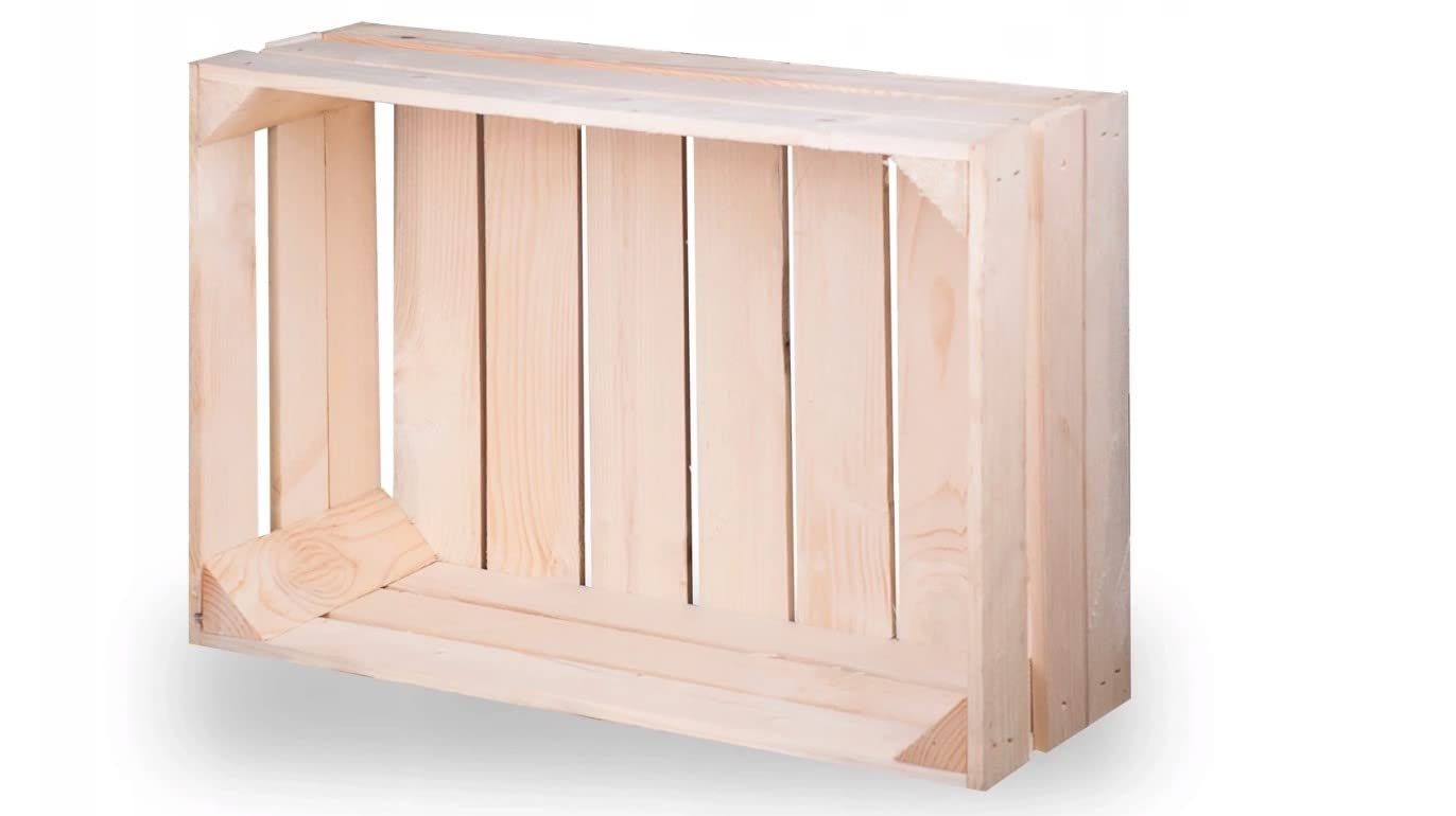 Wooden Crate - Unpainted Pine Wood Storage Box DIY Large in Size 40 x 30 x 20 cm