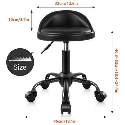 KKTONER Rolling Stool with BackRest Height Adjustable Round Chair with Wheels Swivel Drafting Work PU Leather stools Small (Black)