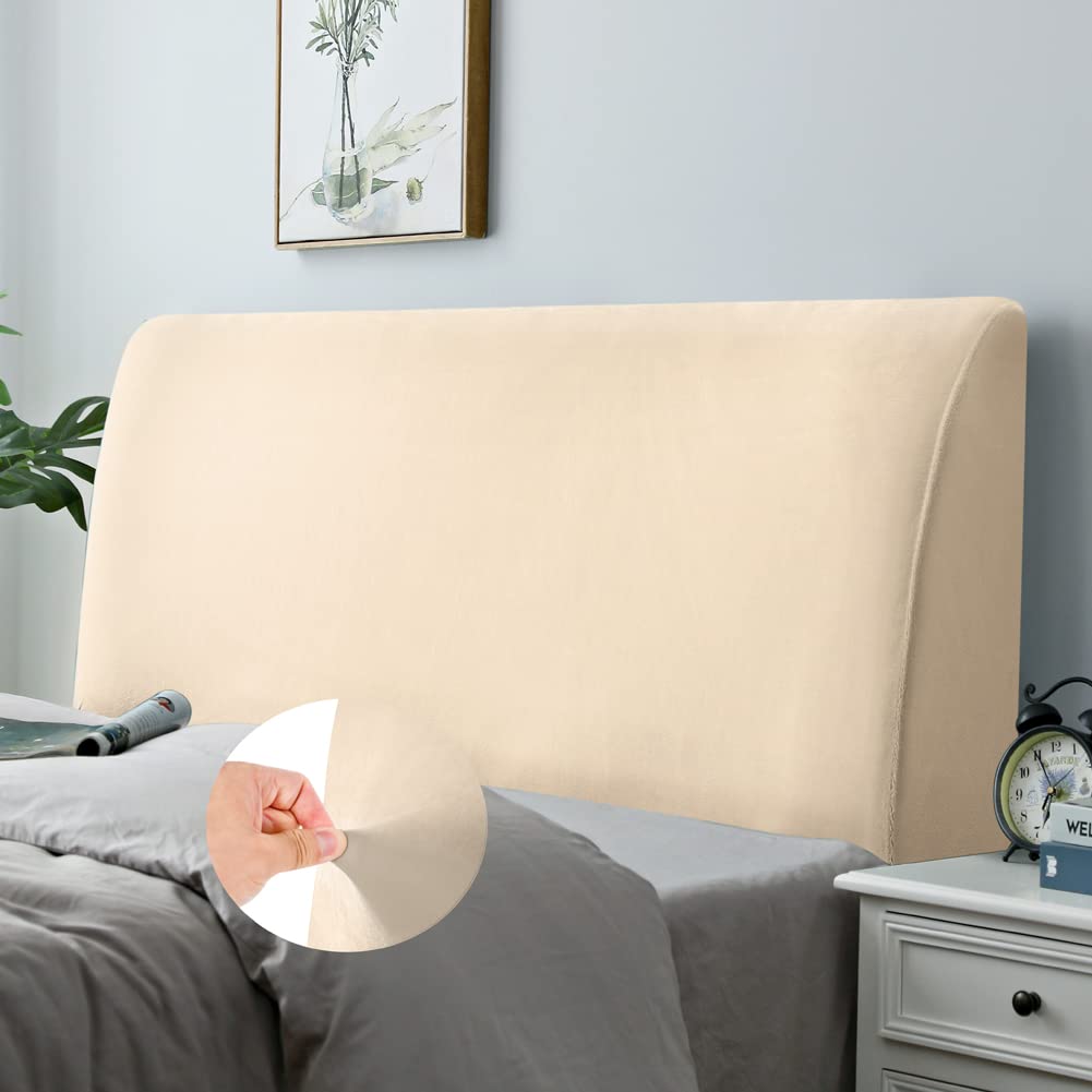 DUJUIKE Bed Slipcover, Stretch Bed Cover, Dustproof Protector for Linen Fabric Tufted Upholstered Headboard (Camel, Full Headboard Length (47"-55"))