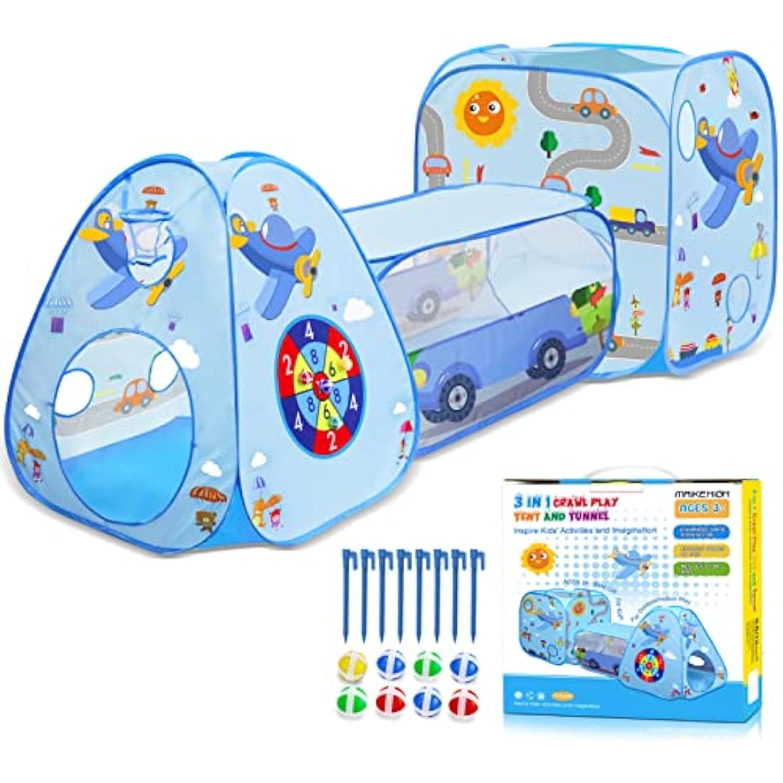 MAIKEHIGH Kids Play Tent and Tunnel, 3 in 1 Pop Up Play Tent Ball Pit for Toddlers Indoor Outdoor Playhouse with Crawl Tunnel Toy Gift for Children Baby Girls Boys